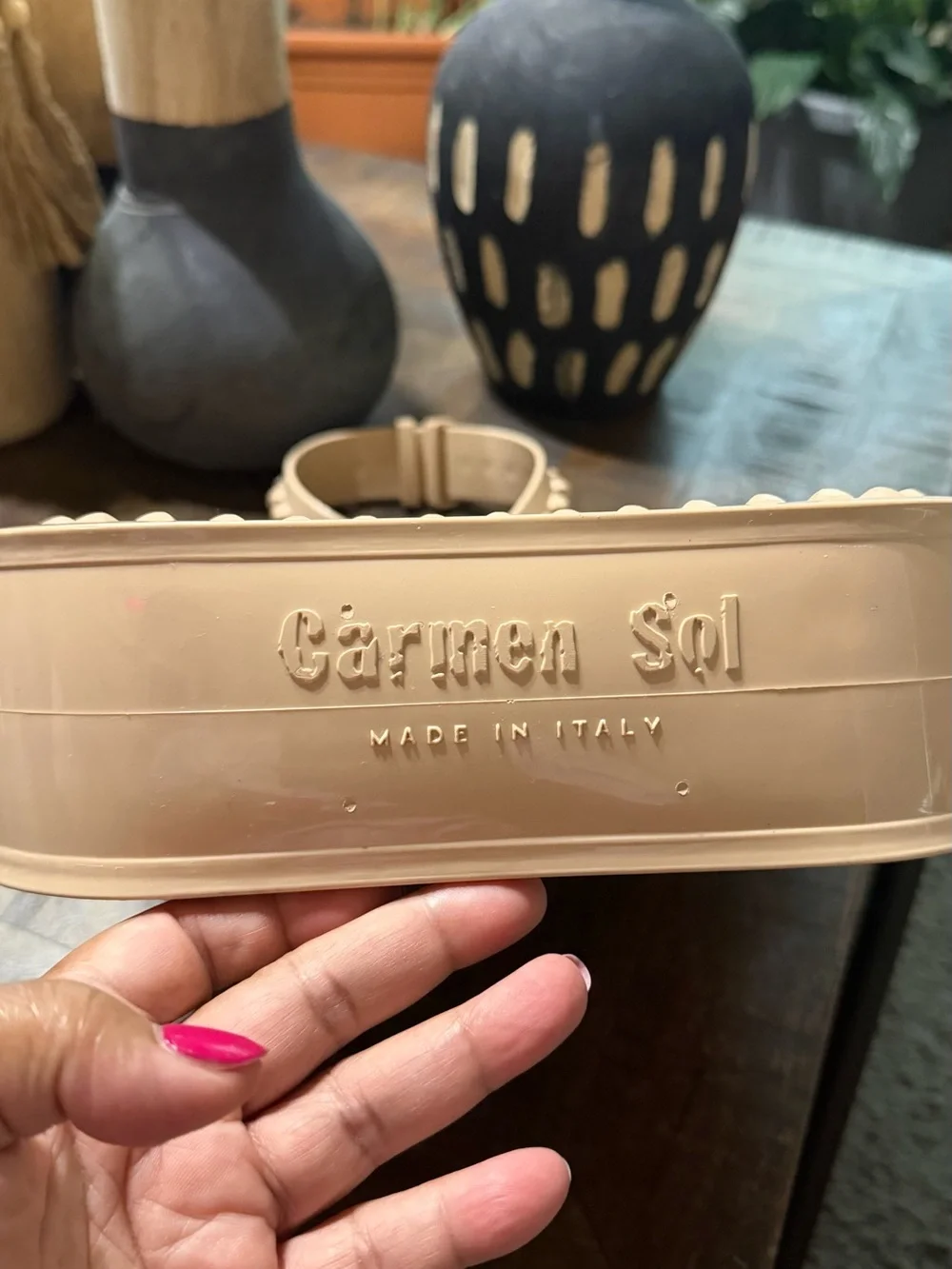 EUC Carmen Sol Toni Tote Nude Studded Jelly Bag Made in Italy